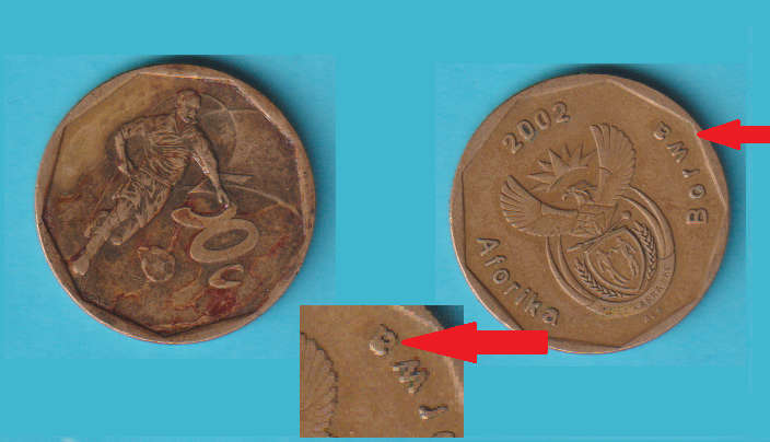 ERROR South Africa Soccer 50c 2002