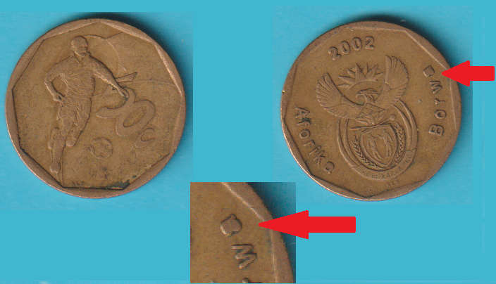 ERROR South Africa Soccer 50c 2002
