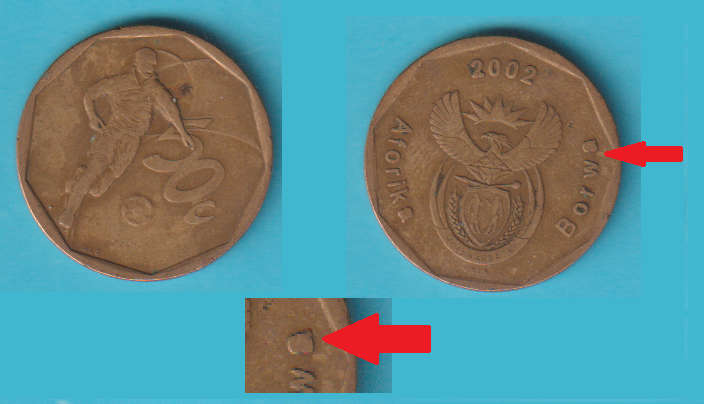 ERROR South Africa Soccer 50c 2002
