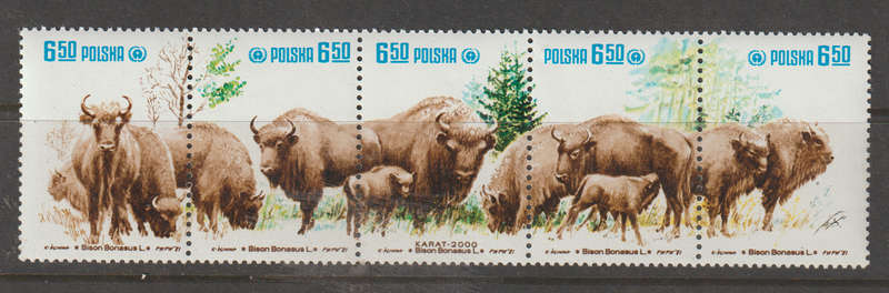 Poland UMM Strip of 5 Nature Protection The European Bison 1981