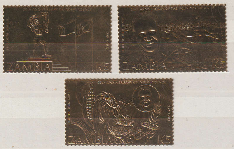Zambia 24K Gold The 20th Anniversary of Independence 1985 CV R900+