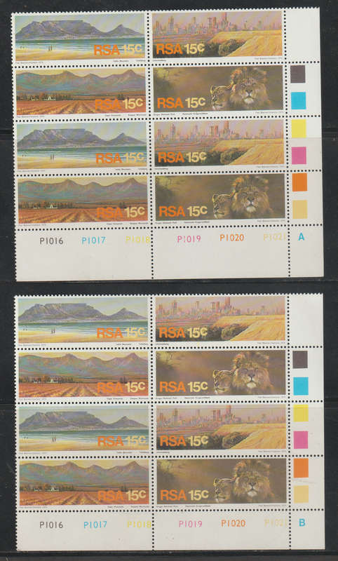 South Africa UMM A+B Blocks of 8 Tourism 1975 CV R1230+