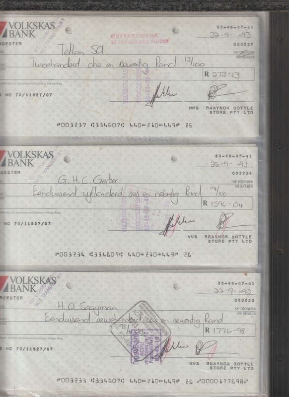 File With 30 Volkskas Bank Checks and 19 Bank Statements (Worcester)