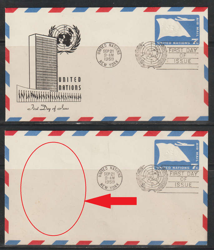 United Nations 2x FDC`s one Missing Building