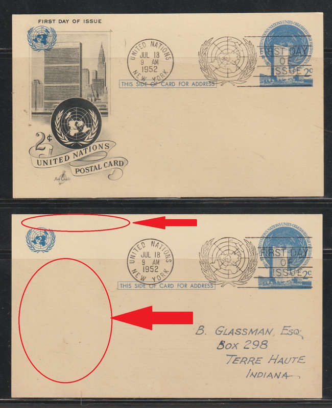 United Nations 2x First Day Cards one Missing Building
