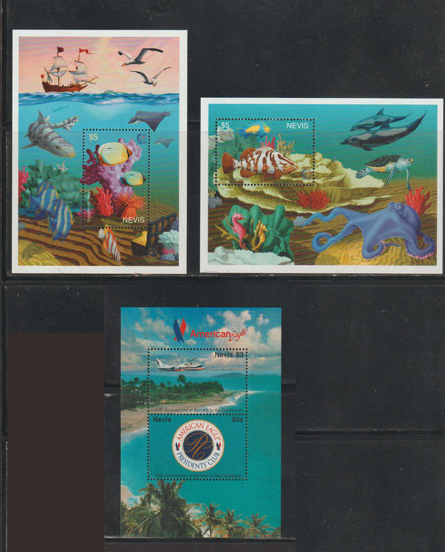 Nevis 3x Scarce UMM Minisheets