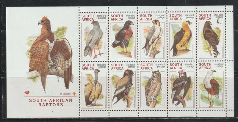 Face Value  R68-00 UMM Sheetlit Birds South African Raptors 1998 Standard Postage