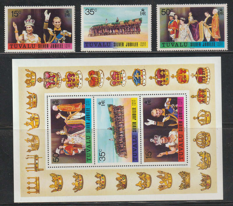 Tuvalu UMM Set and UMM Minisheet The 25th Anniversary of the Regency of Queen Elizabeth II 1977 CV R