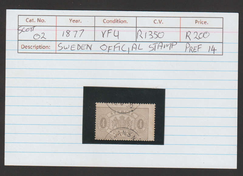 Sweden Official Stamp Coat of Arms Pref 14 1877 CV R1350