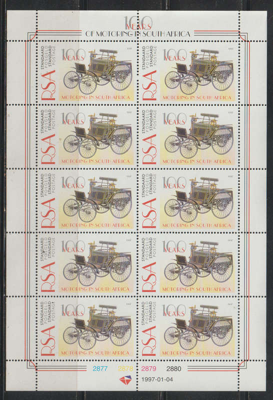 Face Valeu R68-00 UMM Sheetlit The 100th Anniversary of the Automobile in South Africa 1997 Standard