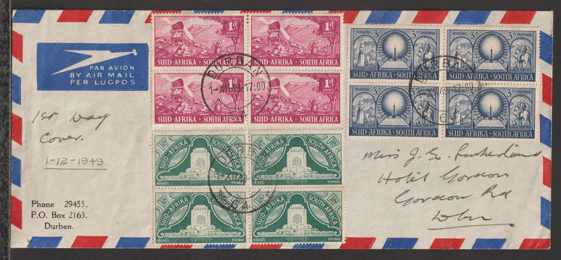 South Africa Airmail Cover With Blocks