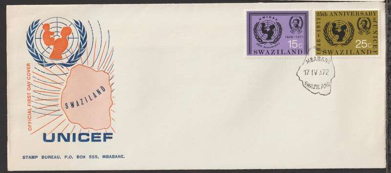 Swaziland FDC The 25th Anniversary of UNICEF 1972 CV R35+