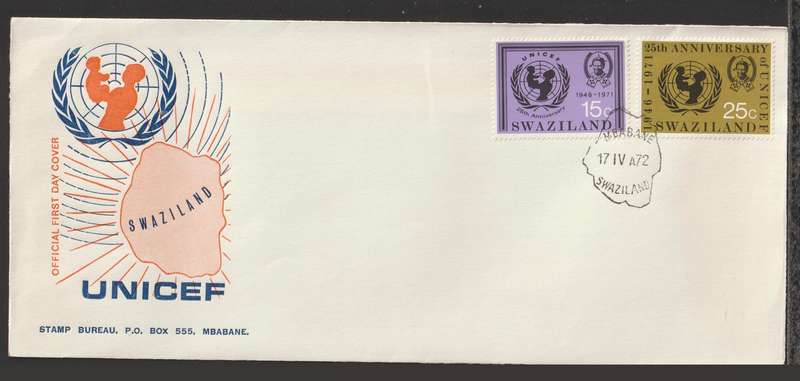 Swaziland FDC The 25th Anniversary of UNICEF 1972 CV R35+
