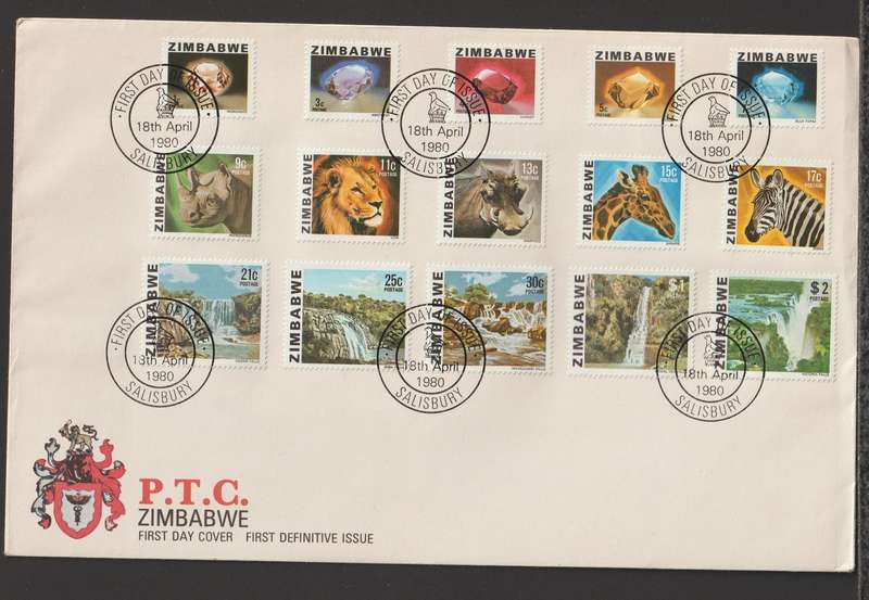 Zimbabwe FDC Gemstones, Wild Animals and Waterfalls 1980 CV R290+