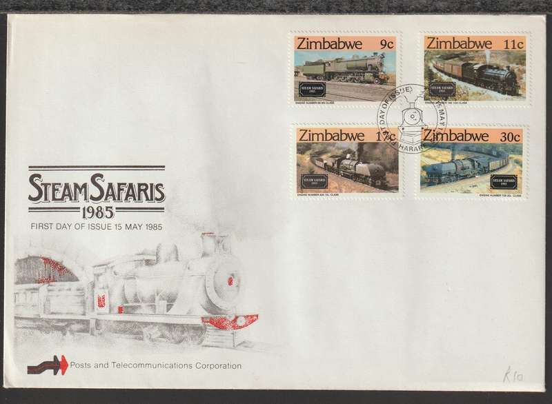 Zimbabwe FDC Steam Safaris Railway Locomotives 1985 CV R190+