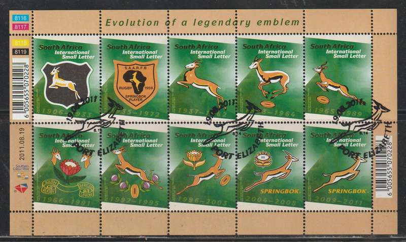 South Africa CTO Mini Sheet South African Rugby Emblem 1906-2011 CV R220+