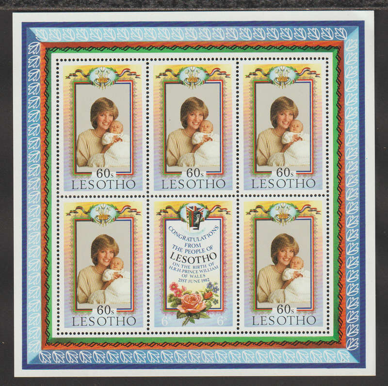 Lesotho UMM Minisheet The Birth of Prince William 1982