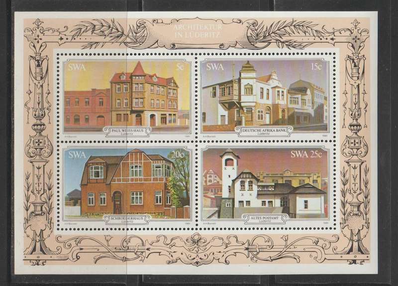 S.W.A. UMM Mini Sheet Historic Buildings of Luderitz 1981 CV R45+