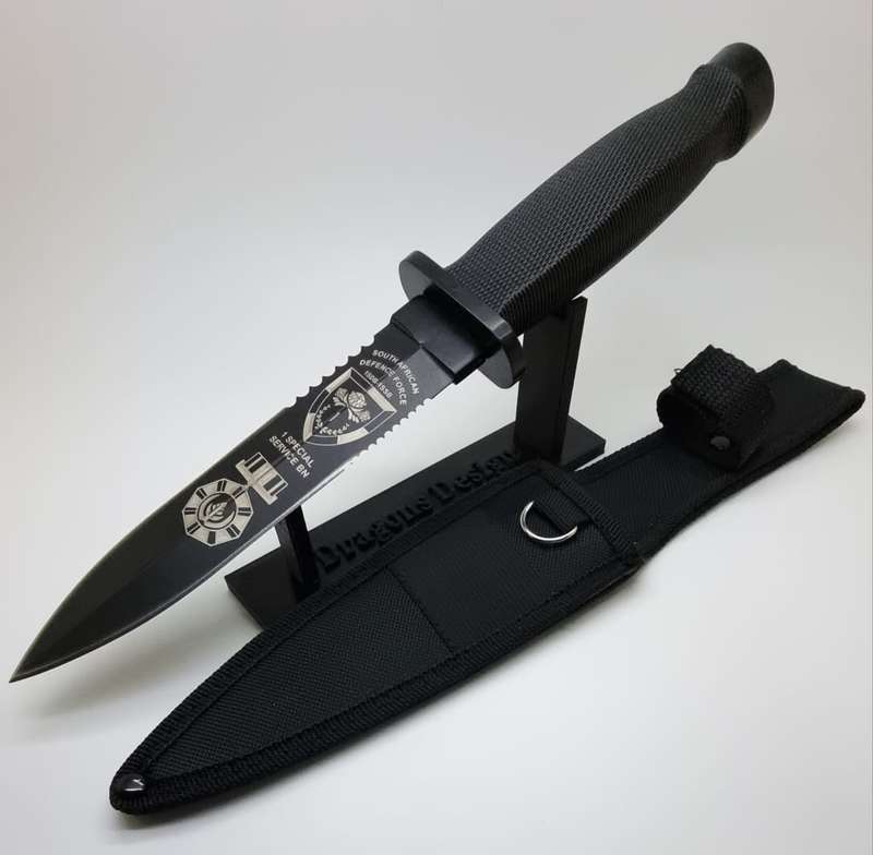 Black Full Metal Dagger with Sheath and Engraving
