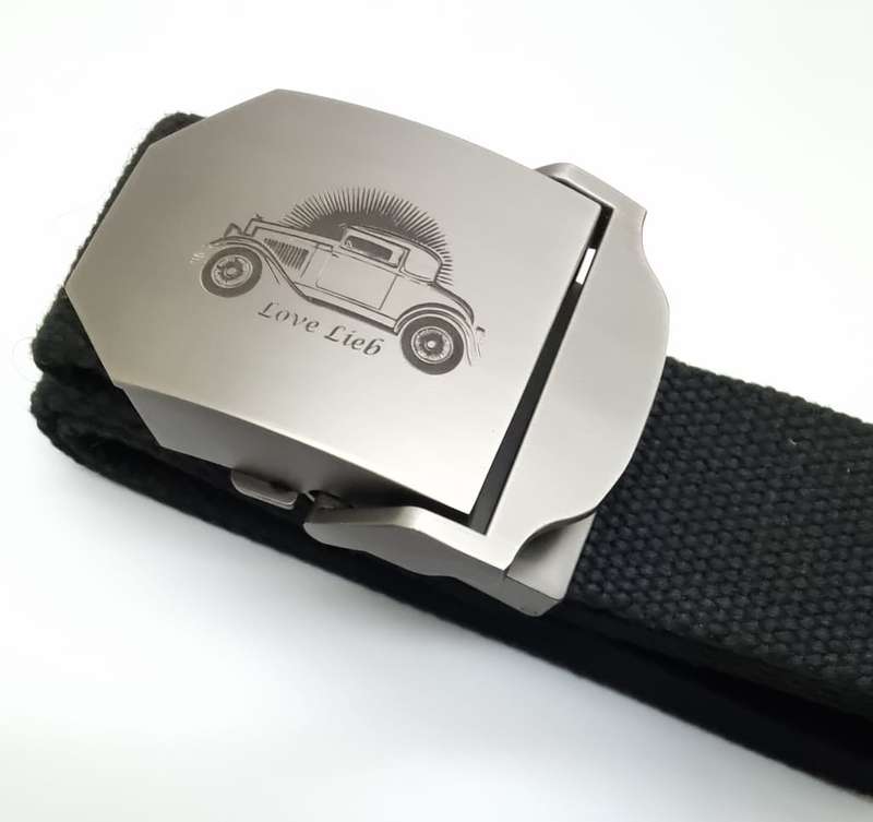 Canvas Belt with Custom Engraved Buckle