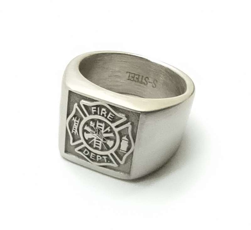 Engraved Stainless Steel Firefighter Pinky Ring