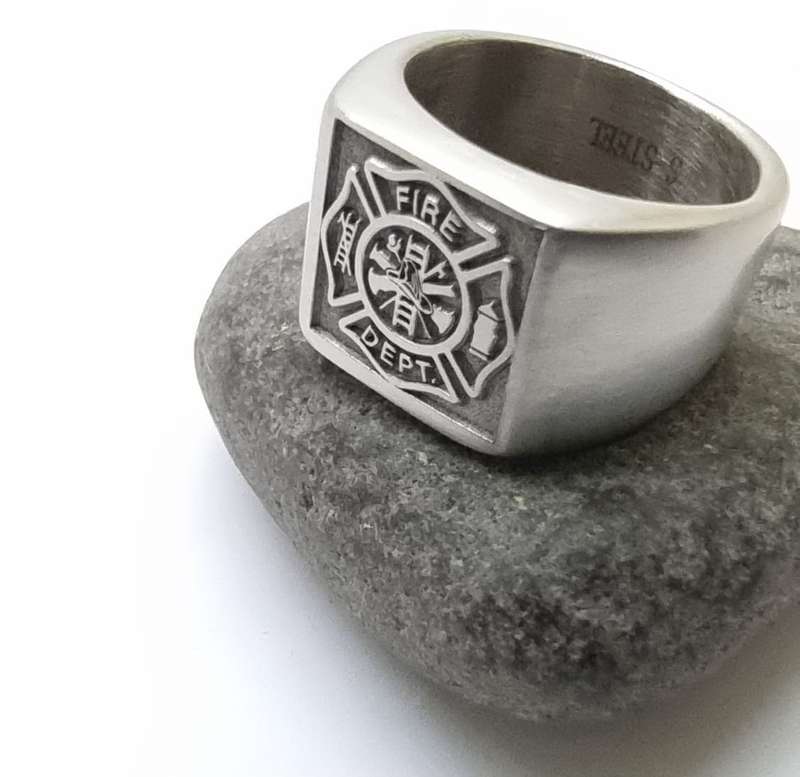 Engraved Stainless Steel Firefighter Pinky Ring
