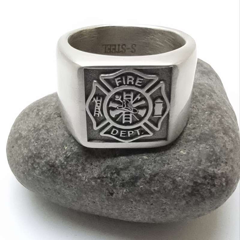 Engraved Stainless Steel Firefighter Pinky Ring