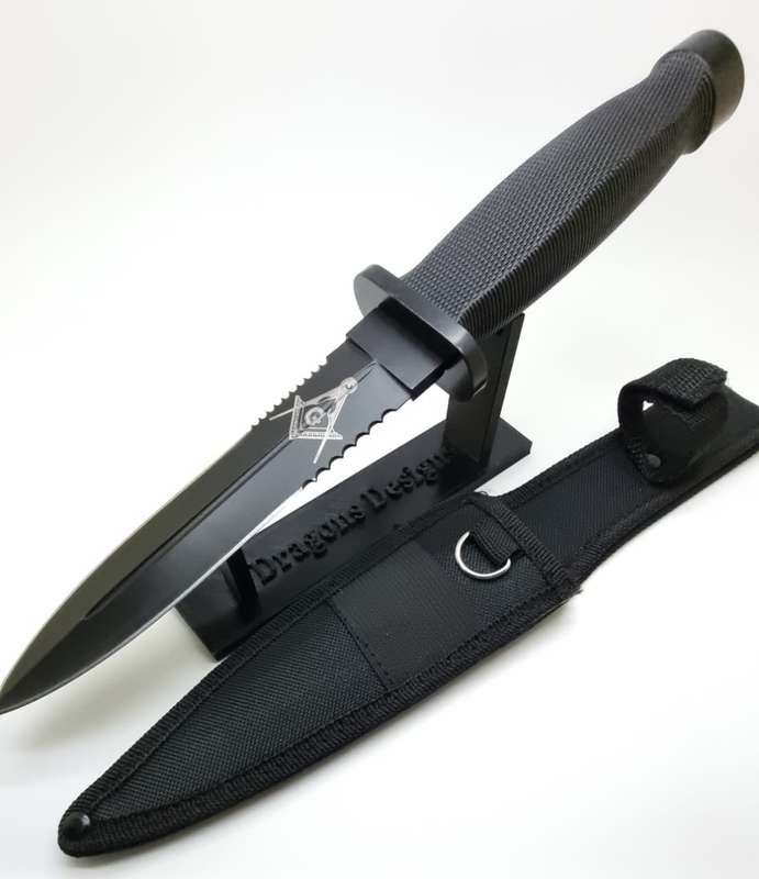 Black Full Metal Dagger with Sheath and Engraving