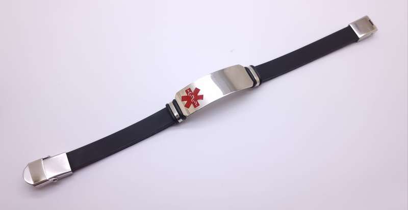 Black Silicone Medical Alert Bracelet Big Plate