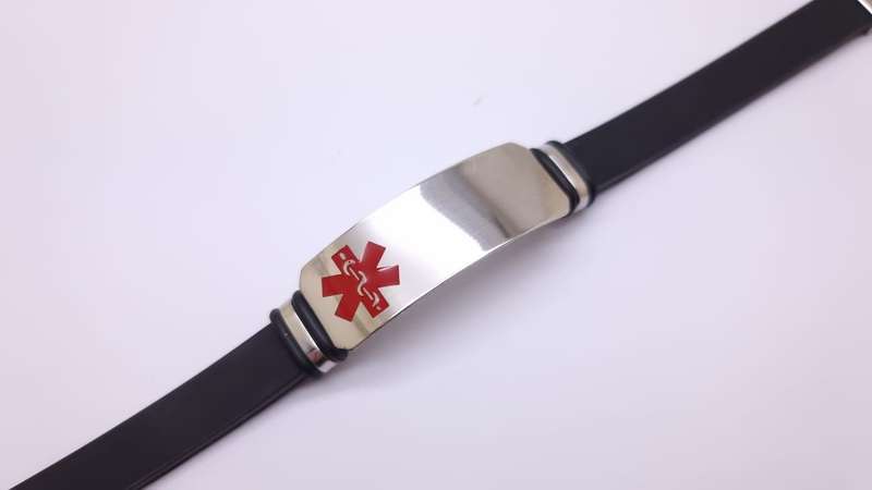 Black Silicone Medical Alert Bracelet Big Plate