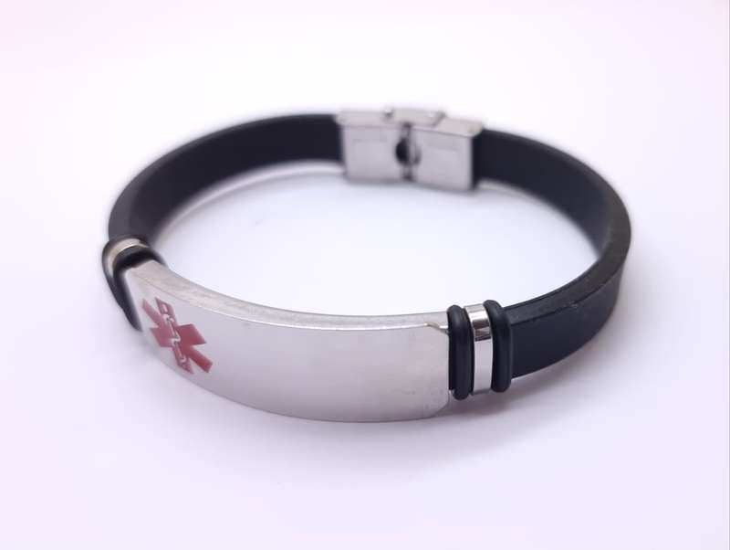 Black Silicone Medical Alert Bracelet Big Plate