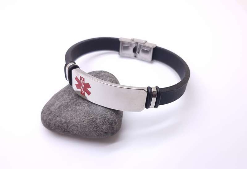 Black Silicone Medical Alert Bracelet Big Plate
