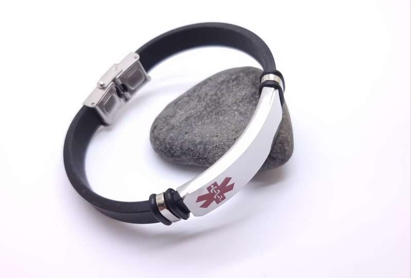 Black Silicone Medical Alert Bracelet Big Plate