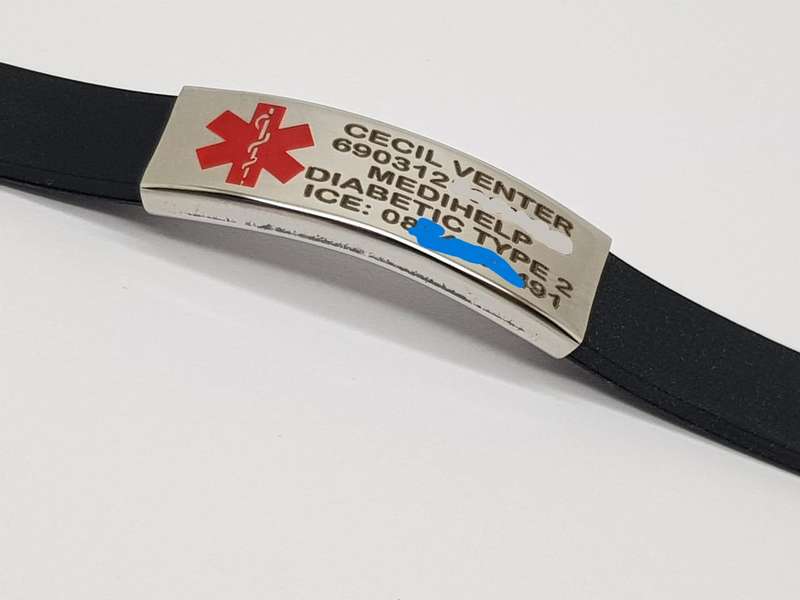 Black Silicone Medical Alert Bracelet Big Plate