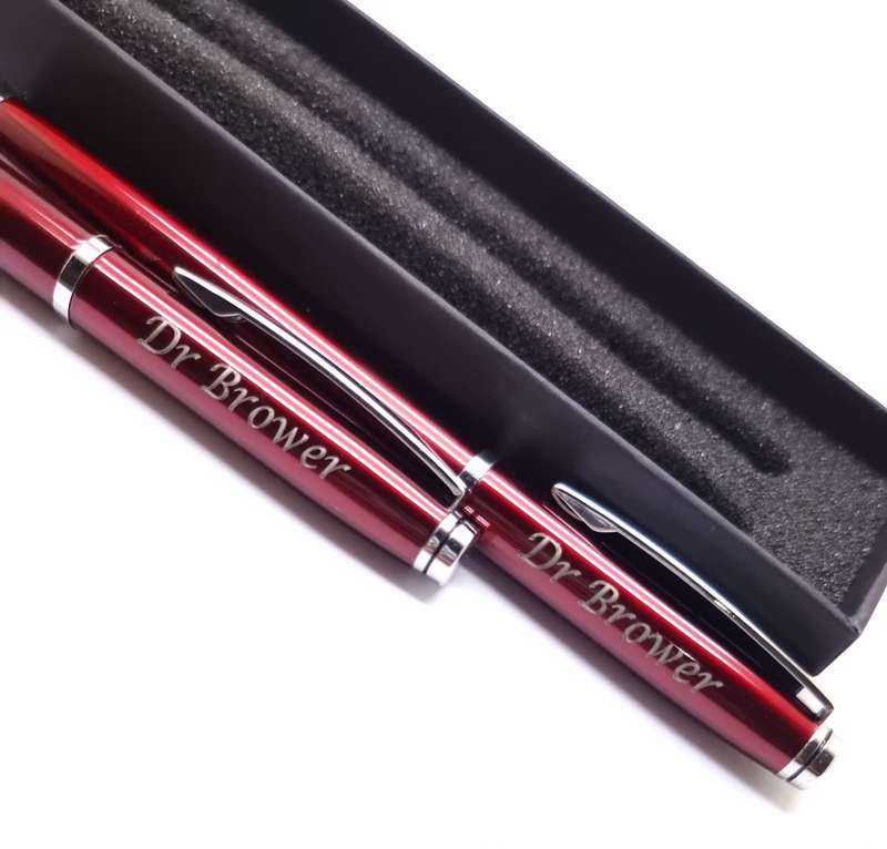 Burgundy and silver ballpoint pen and rollerball pen set 'helium' in presentation box