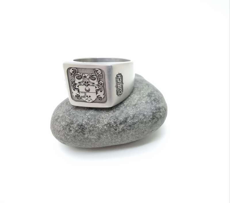 Stainless Steel Custom Engraved Family Crest Rings