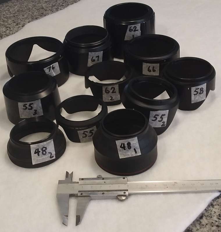 LENS HOODS, 11 OFF FROM 76mm TO 48MM- Used and in good condition