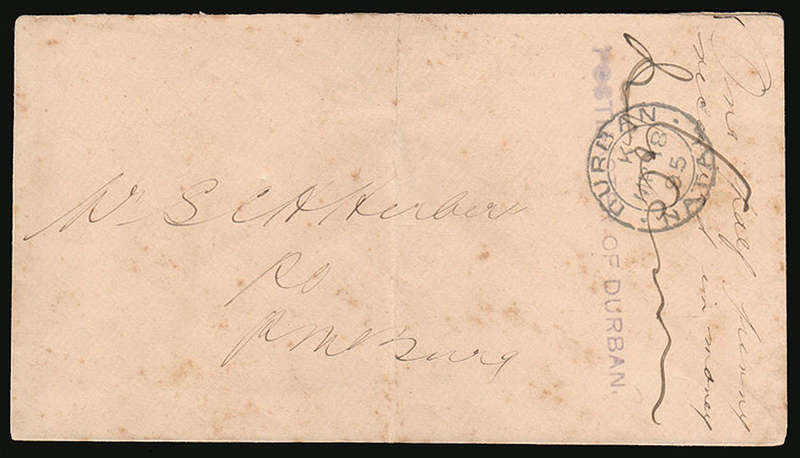 NATAL 1895 (MR 18) COLEMAN PROVISIONAL ENVELOPE ONE HALF PENNY RECEIVED IN MONEY