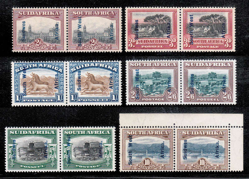 SOUTH WEST AFRICA 1926-27 0VERPRINTS SET 6 VALUES IN PAIRS VERY FINE MNH. SACC 75-80 CAT R17850