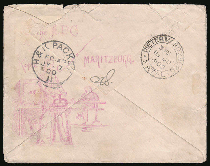 NATAL 1900 (JUN 16) COVER EX PIETERMARITZBURG ON REVERSE ILLUSTRATION OF THE APC PRINTERS WORK SHOP