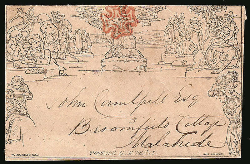 GREAT BRITAIN 1840 MULREADY ENVELOPE STEREO A161 USED WITH NEAT RED MC.  TO MALAHIDE DUBLIN IRELAND