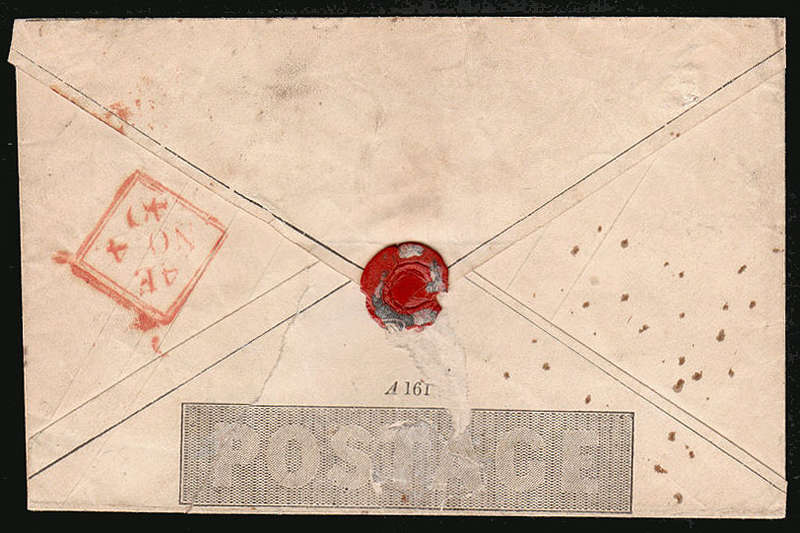 GREAT BRITAIN 1840 MULREADY ENVELOPE STEREO A161 USED WITH NEAT RED MC.  TO MALAHIDE DUBLIN IRELAND