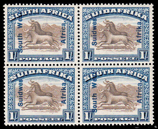 SOUTH WEST AFRICA 1926-27 PICTORIALS 1s BLOCK OF 4 VERY FINE MNH. SACC 77 R2000