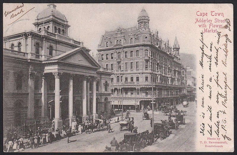 CGH 1908 (FEB 27) POSTCARD WITH VERY FINE 'PIER HEAD CAPE TOWN' CANCEL ON ADDERLEY STREET CARD