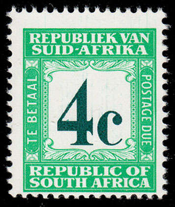 RSA 1969 POSTAGE DUES WMK RSA UPRIGHT THE VERY RARE 4c WITH AFRIKAANS AT TOP VERY FINE MNH. SACC 62a