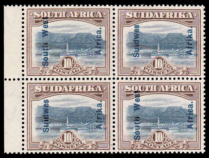 SOUTH WEST AFRICA 1926-27 PICTORIALS 10s TABLE MOUNTAIN BLOCK OF 4 VERY FINE MNH. SACC 80 R9000