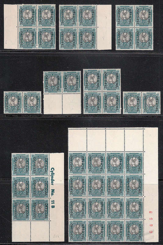 UNION 1950-54 OFFICIALS ½d SMALL RANGE INCL SHEET # BLOCK, CONTROL BLOCK AND MORE. VERY FINE MNH