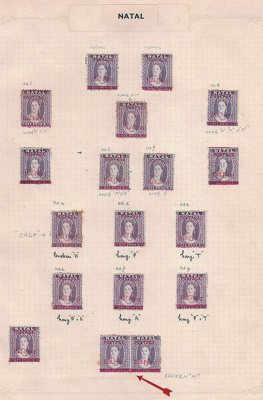 NATAL 1895 SURCHARGES SHEET OF 60 WITH LISTED VARIETIES PLUS PAGE WITH 17 SINGLES LISTED VAR MINT