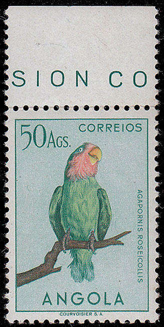 ANGOLA 1951 50a PEACH FACED LOVEBIRD VERY FINE MNH. SG 481. A MOST ATTRACTIVE STAMP