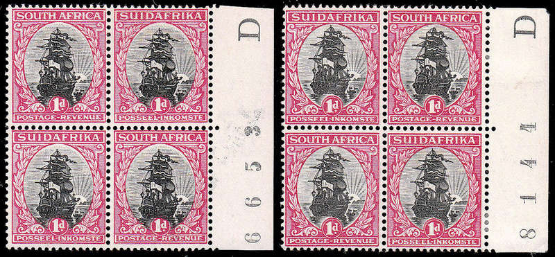 UNION 1930 ROTOS 1d CONTROL 'D' 2 BLOCKS WITH SHEET NUMBERS AND R/H BLOCK WITH BROKEN MAST VAR LMM